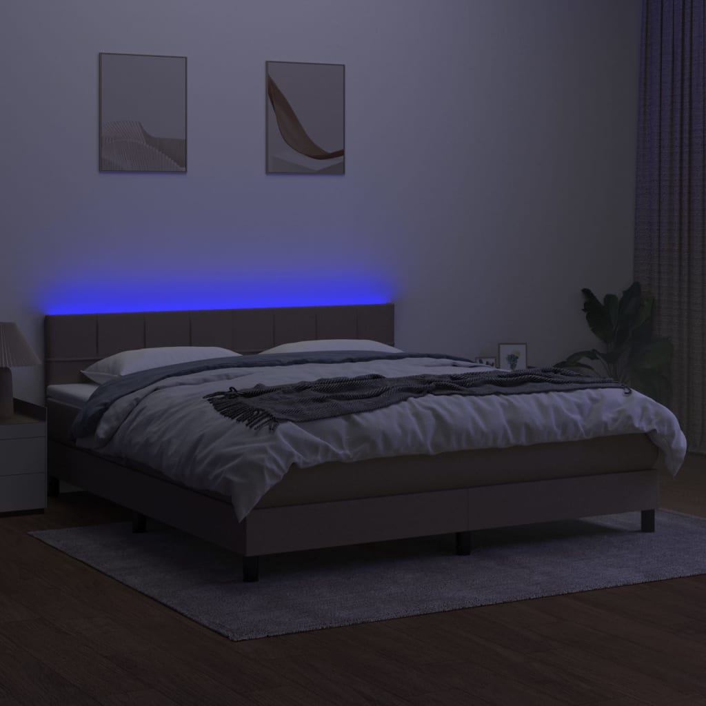 tópszínű szövet rugós és LED-es ágy matraccal 160x200 cm