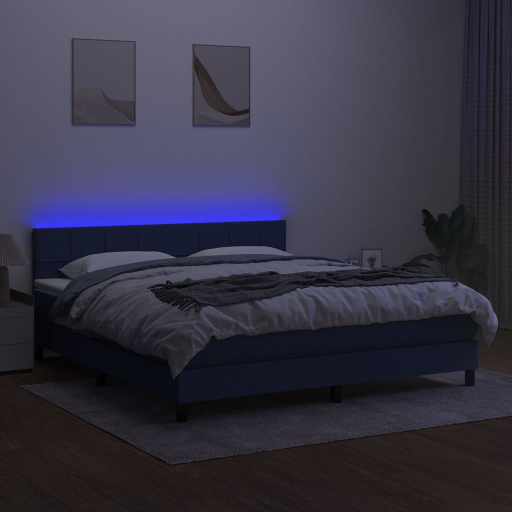 kék szövet rugós és LED-es ágy matraccal 160x200 cm