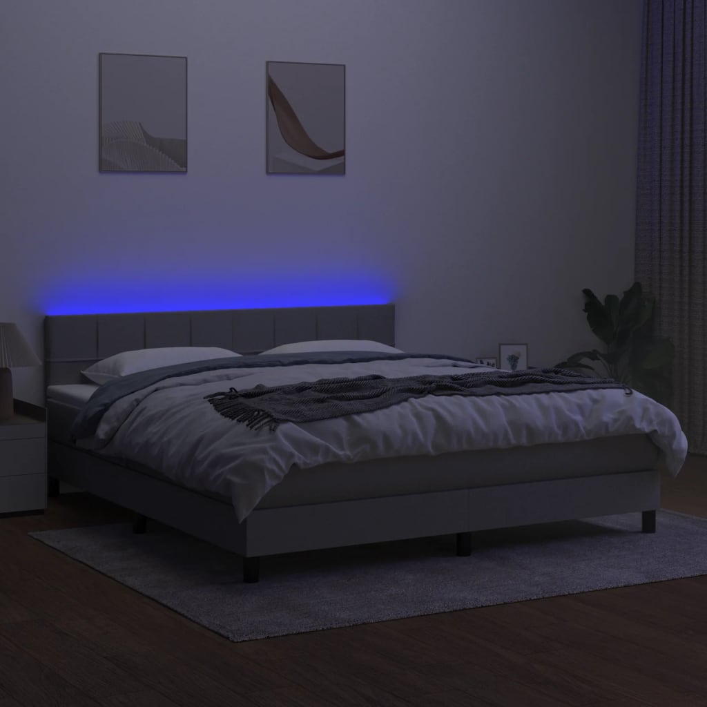 világosszürke szövet rugós és LED-es ágy matraccal 160x200 cm