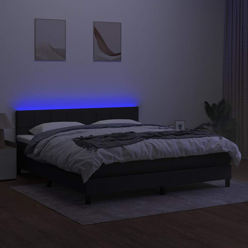 fekete szövet rugós és LED-es ágy matraccal 180 x 200 cm