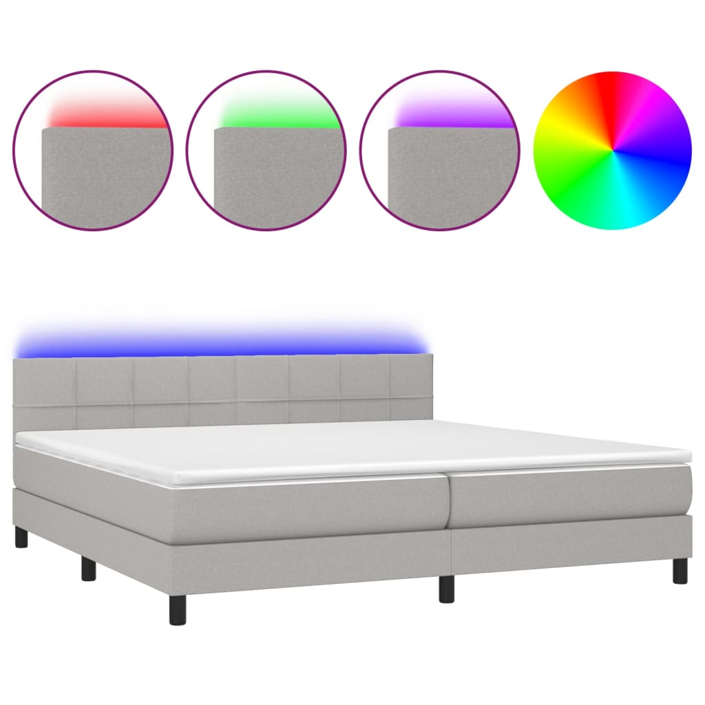 világosszürke szövet rugós és LED-es ágy matraccal 200x200 cm