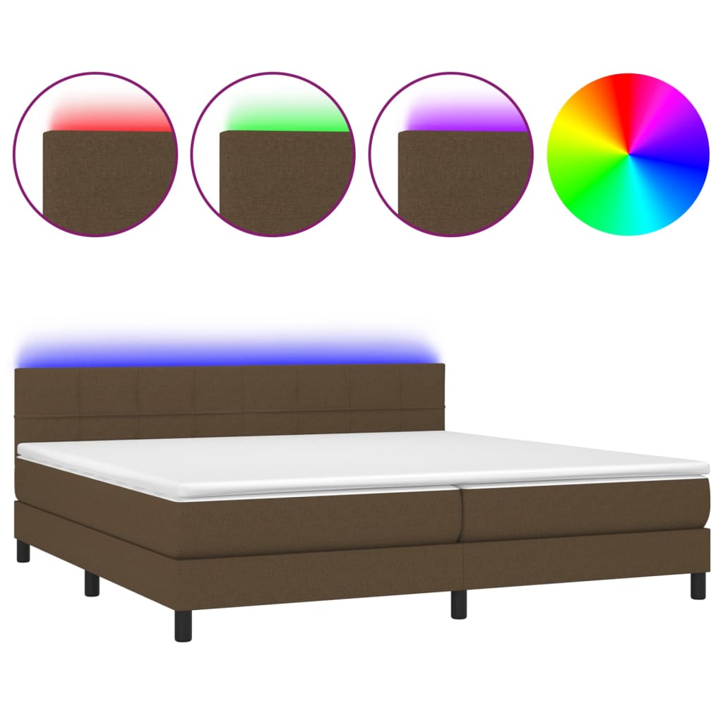 barna szövet rugós és LED-es ágy matraccal 200x200 cm
