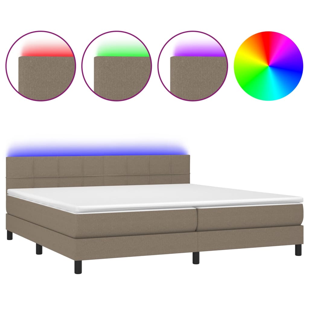 tópszínű szövet rugós és LED-es ágy matraccal 200 x 200 cm