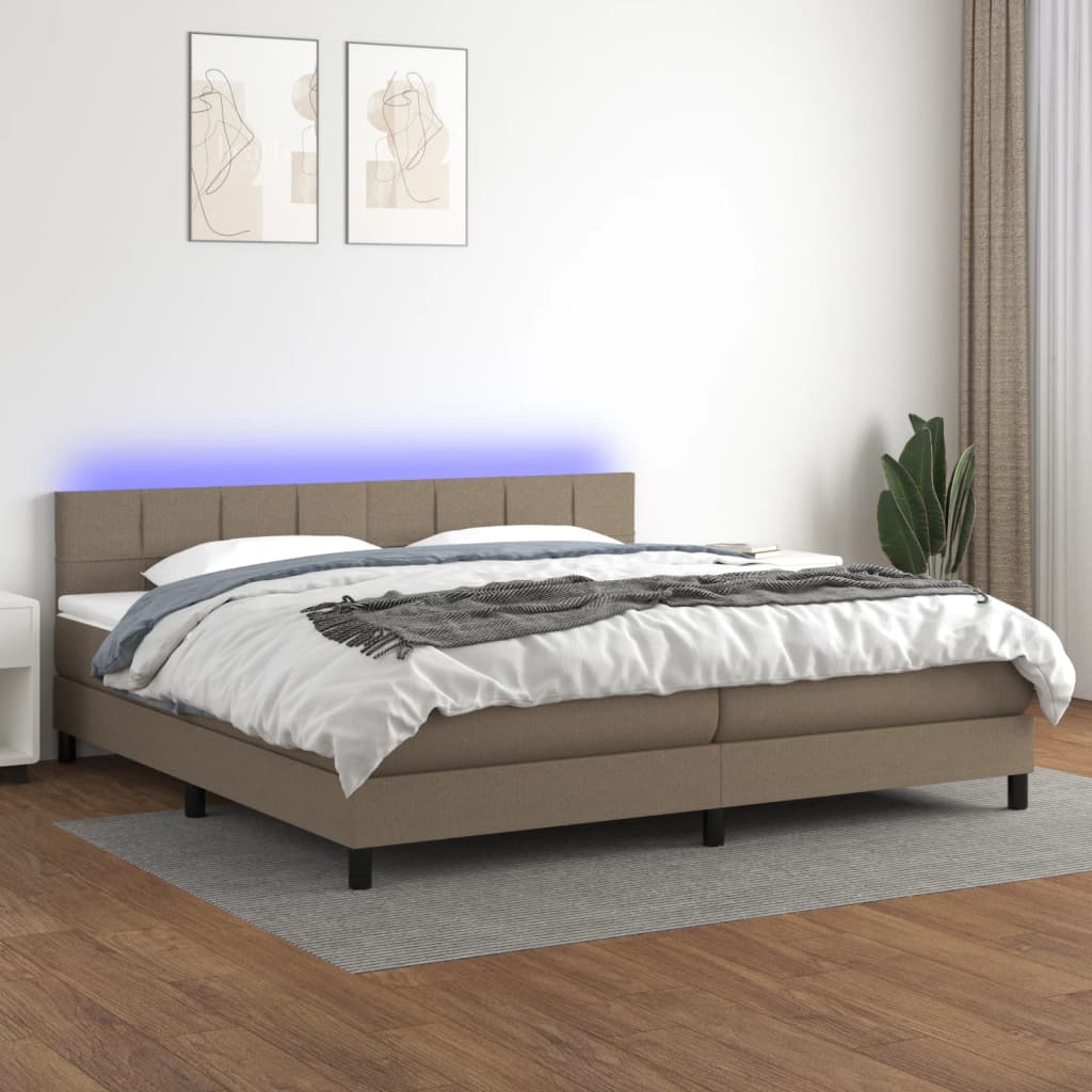 tópszínű szövet rugós és LED-es ágy matraccal 200 x 200 cm