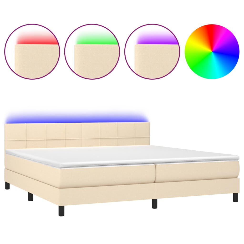 krémszínű szövet rugós és LED-es ágy matraccal 200 x 200 cm