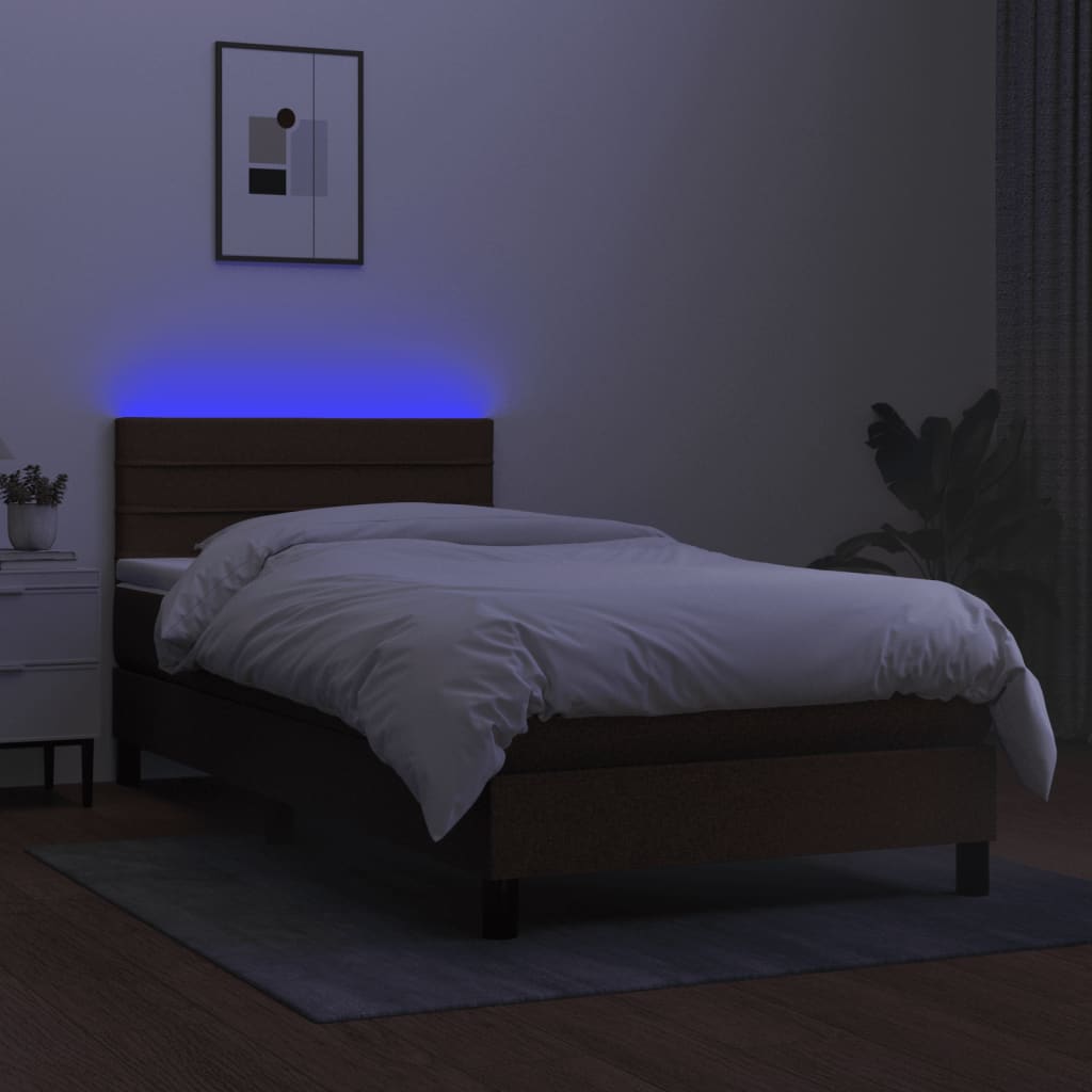 barna szövet rugós és LED-es ágy matraccal 80 x 200 cm