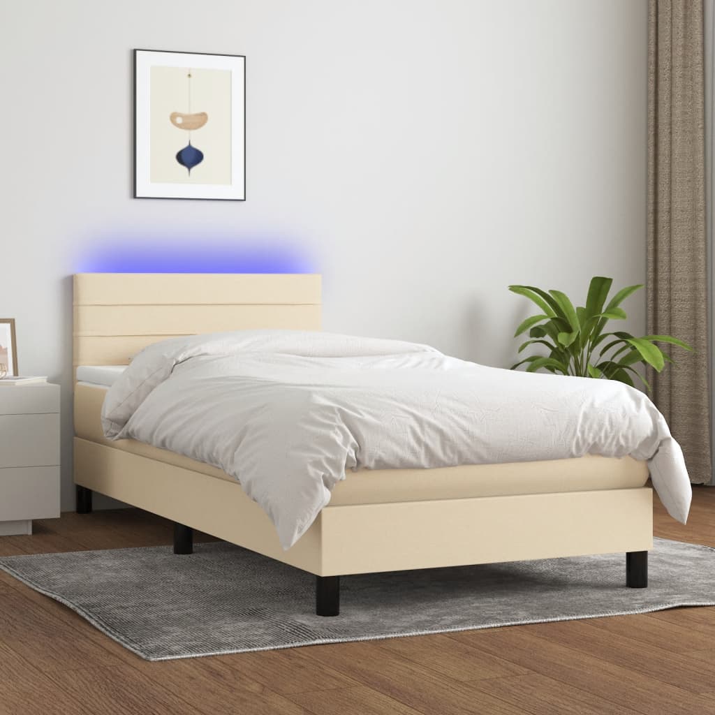 krémszínű szövet rugós és LED-es ágy matraccal 80 x 200 cm
