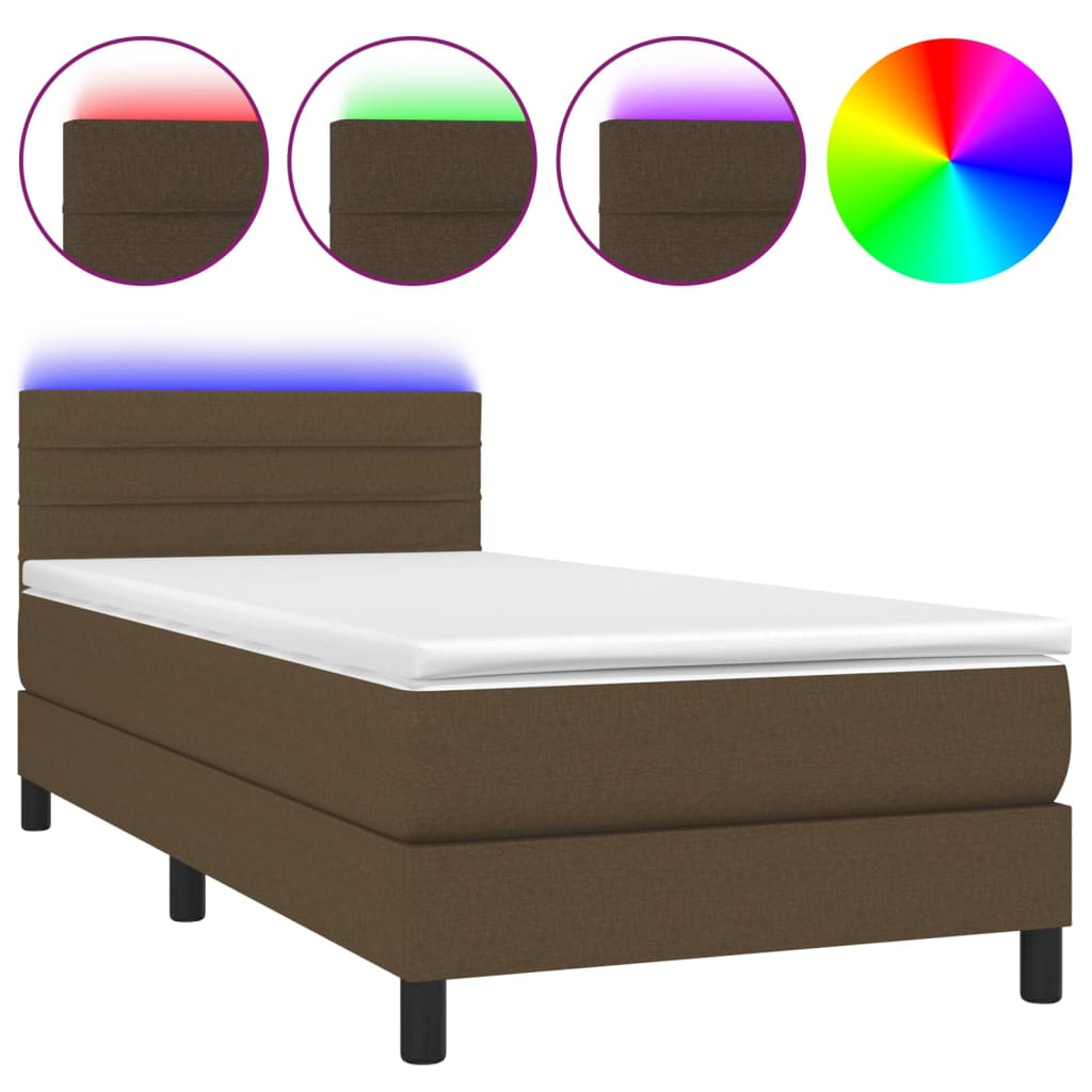 barna szövet rugós és LED-es ágy matraccal 90x190 cm