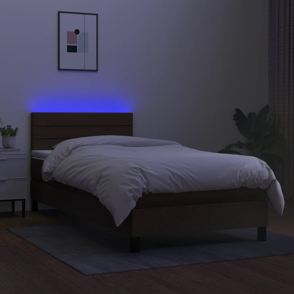 barna szövet rugós és LED-es ágy matraccal 90x200 cm