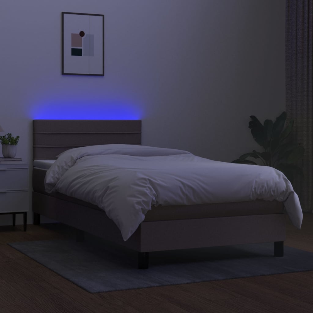 tópszínű szövet rugós és LED-es ágy matraccal 90x200 cm