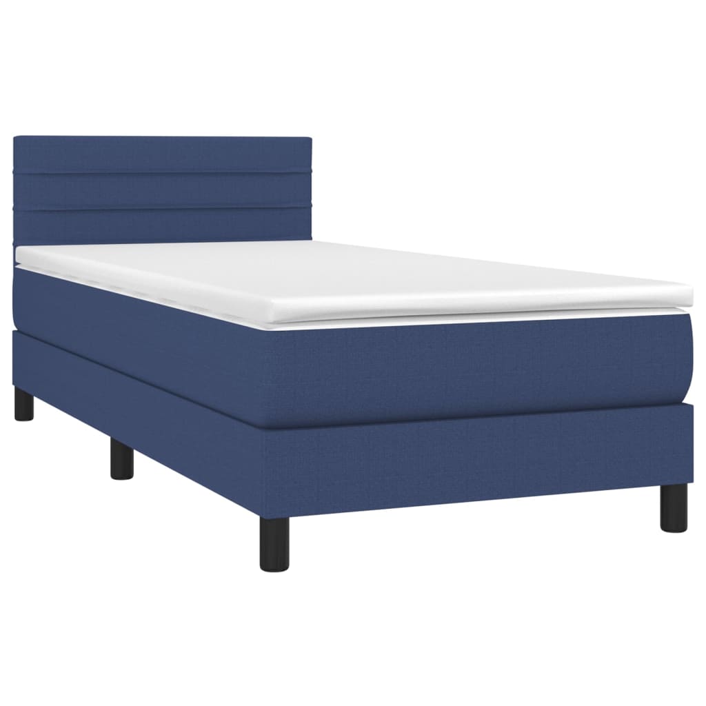 kék szövet rugós és LED-es ágy matraccal 90x200 cm