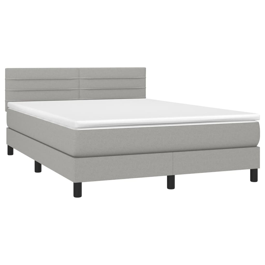 világosszürke szövet rugós és LED-es ágy matraccal 140x190 cm