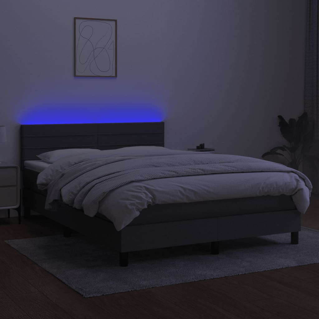 sötétszürke szövet rugós és LED-es ágy matraccal 140x190 cm