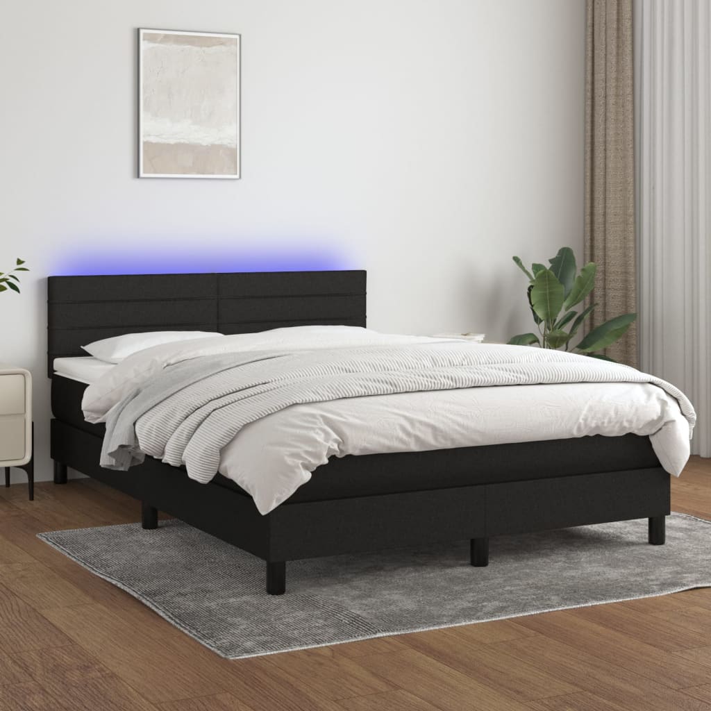 fekete szövet rugós és LED-es ágy matraccal 140x190 cm