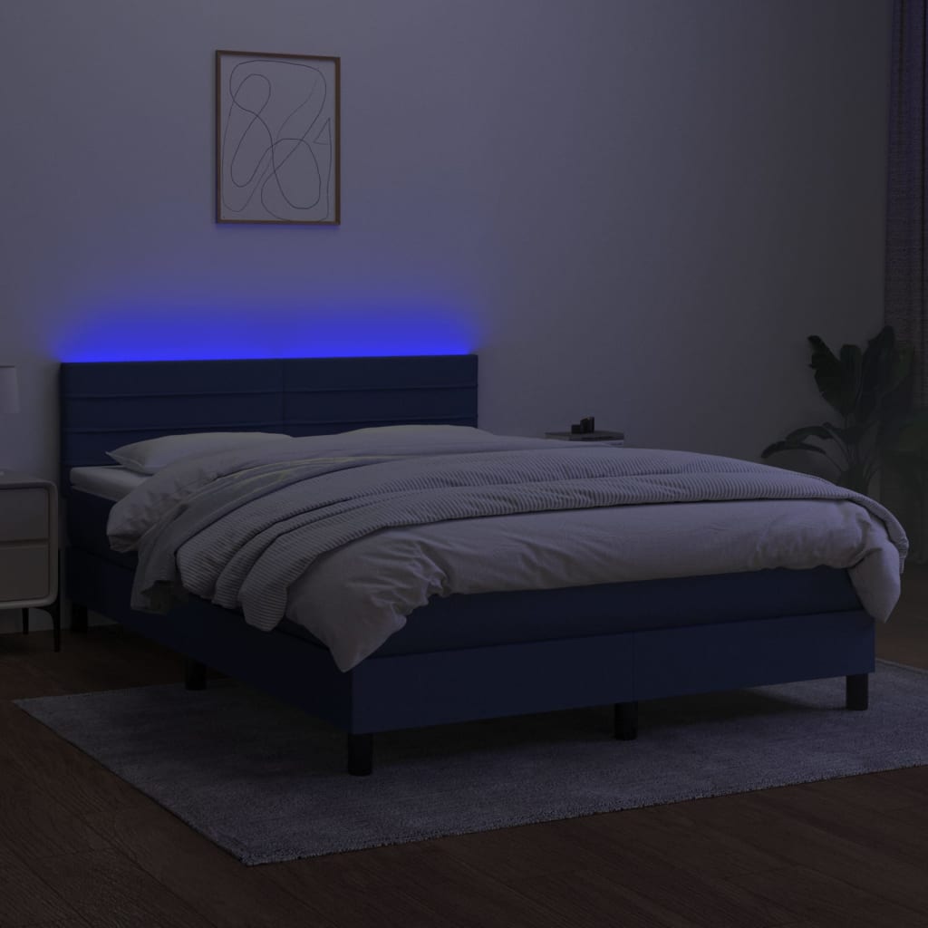 kék szövet rugós és LED-es ágy matraccal 140x190 cm