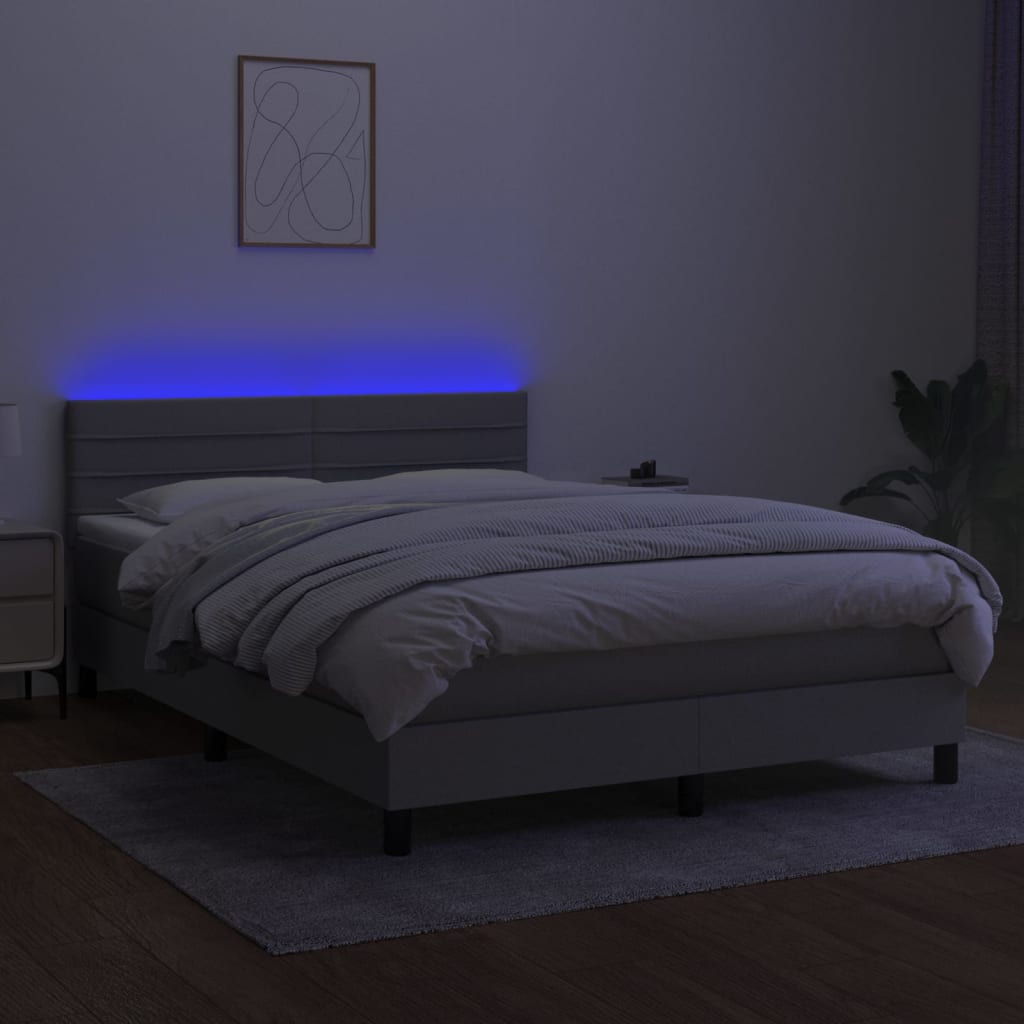 világosszürke szövet rugós és LED-es ágy matraccal 140x200 cm