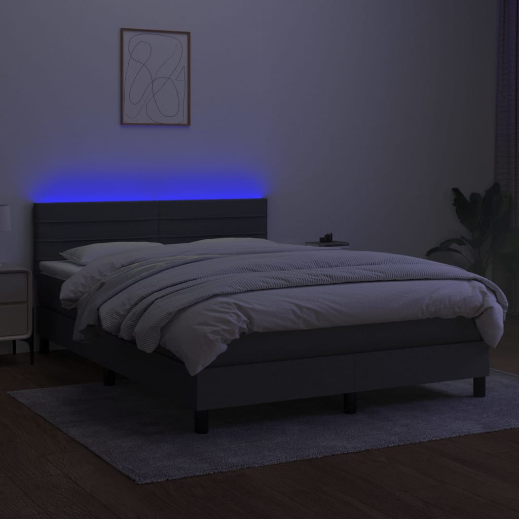sötétszürke szövet rugós és LED-es ágy matraccal 140x200 cm