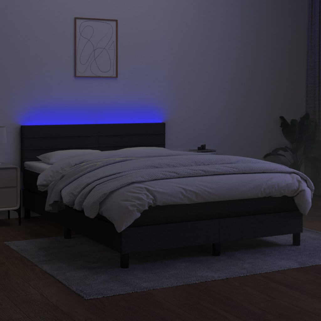 fekete szövet rugós és LED-es ágy matraccal 140x200 cm