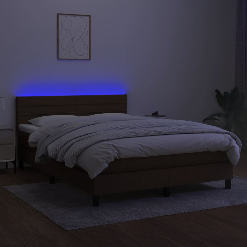 barna szövet rugós és LED-es ágy matraccal 140x200 cm