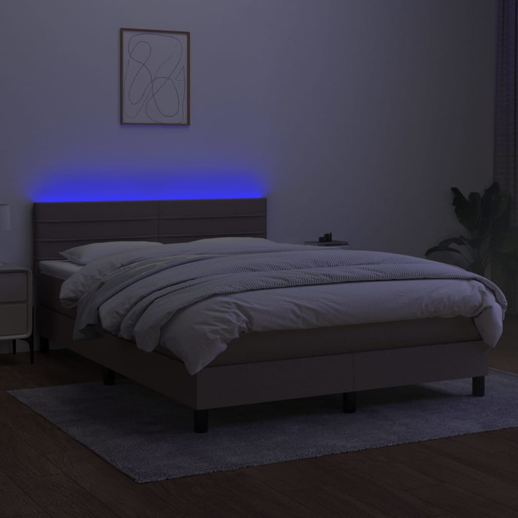 tópszínű szövet rugós és LED-es ágy matraccal 140x200 cm