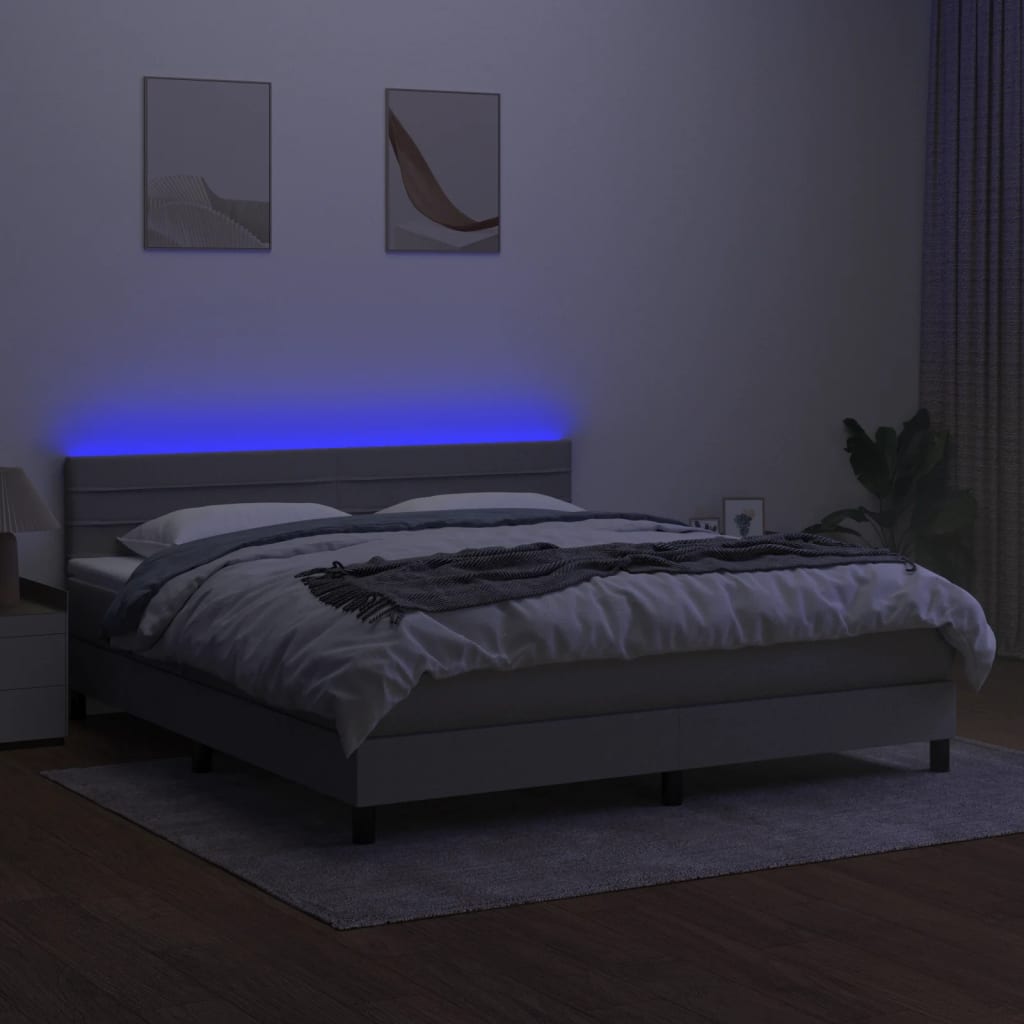 világosszürke szövet rugós és LED-es ágy matraccal 160x200 cm