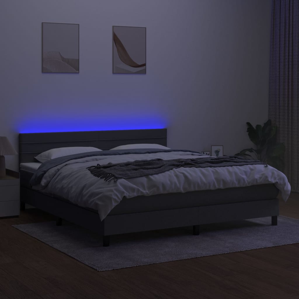 sötétszürke szövet rugós és LED-es ágy matraccal 160x200 cm