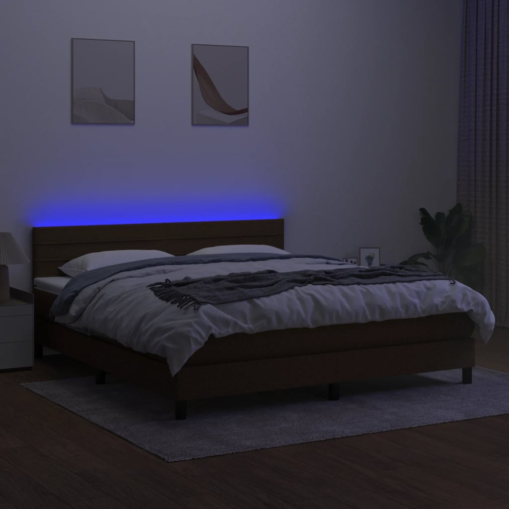 barna szövet rugós és LED-es ágy matraccal 160x200 cm