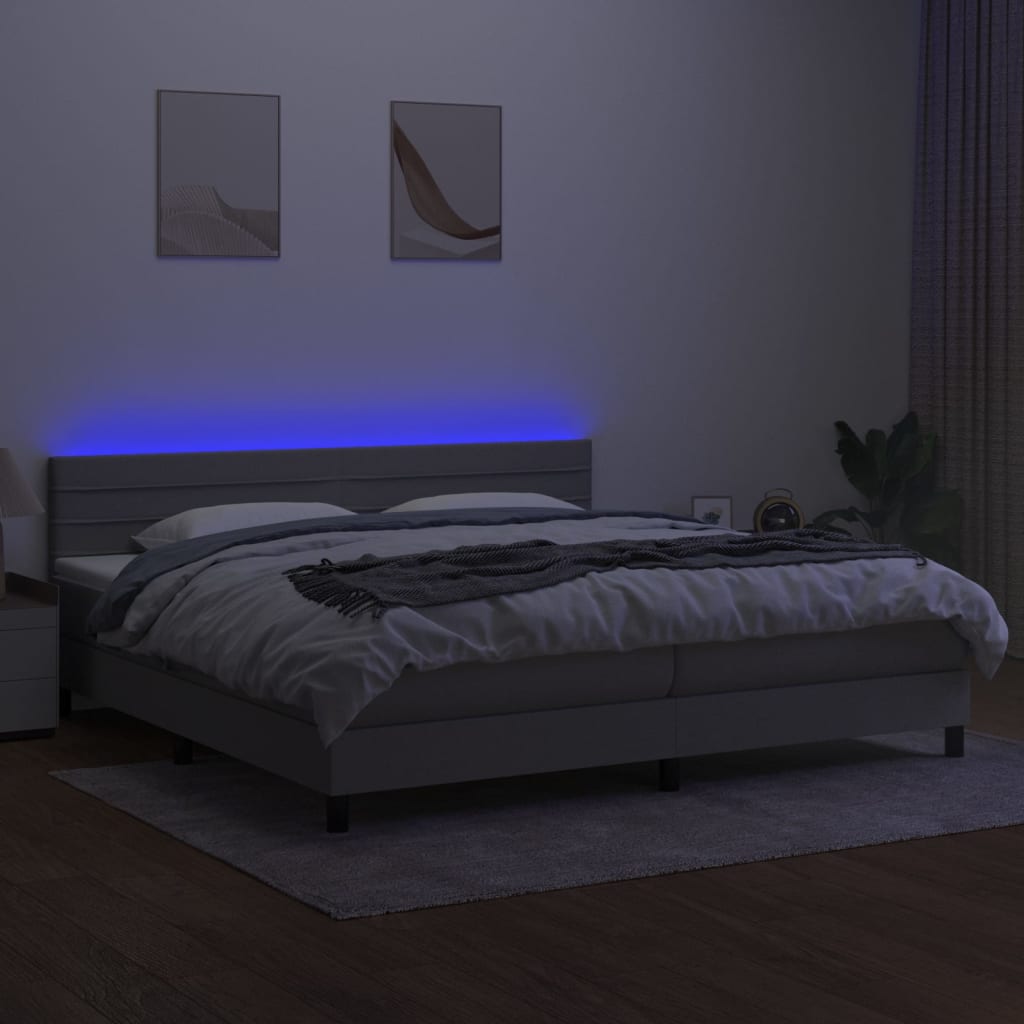 világosszürke szövet rugós és LED-es ágy matraccal 200x200 cm