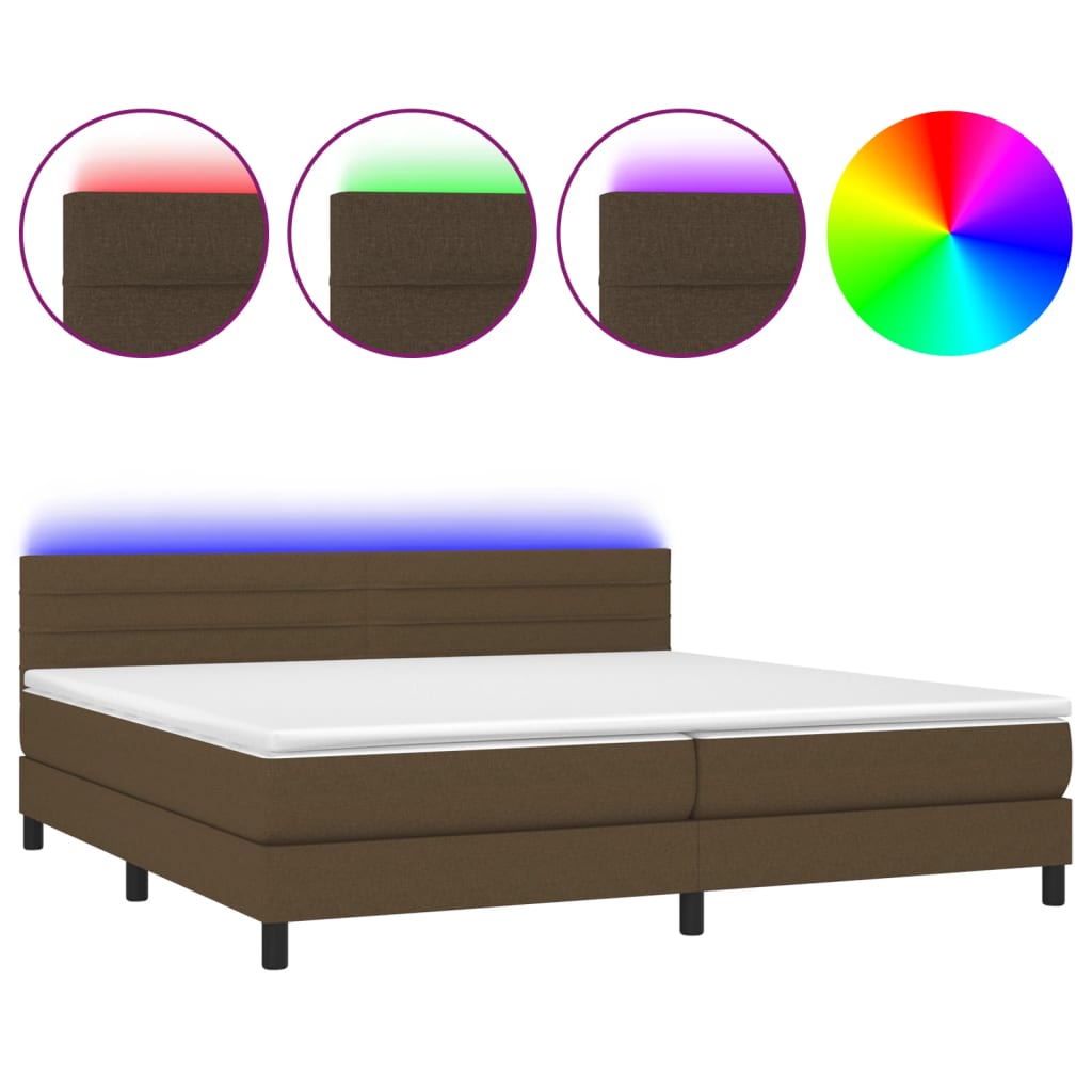 barna szövet rugós és LED-es ágy matraccal 200x200 cm