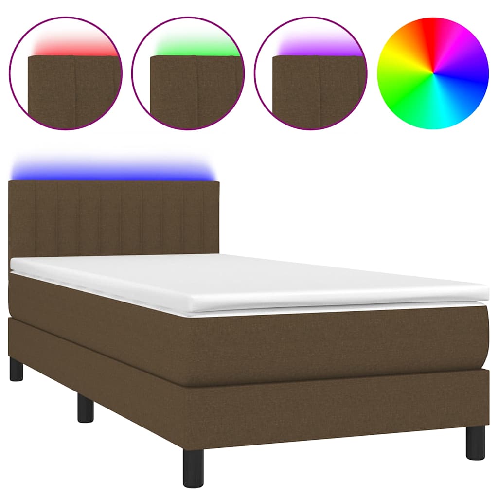 barna szövet rugós és LED-es ágy matraccal 90x200 cm