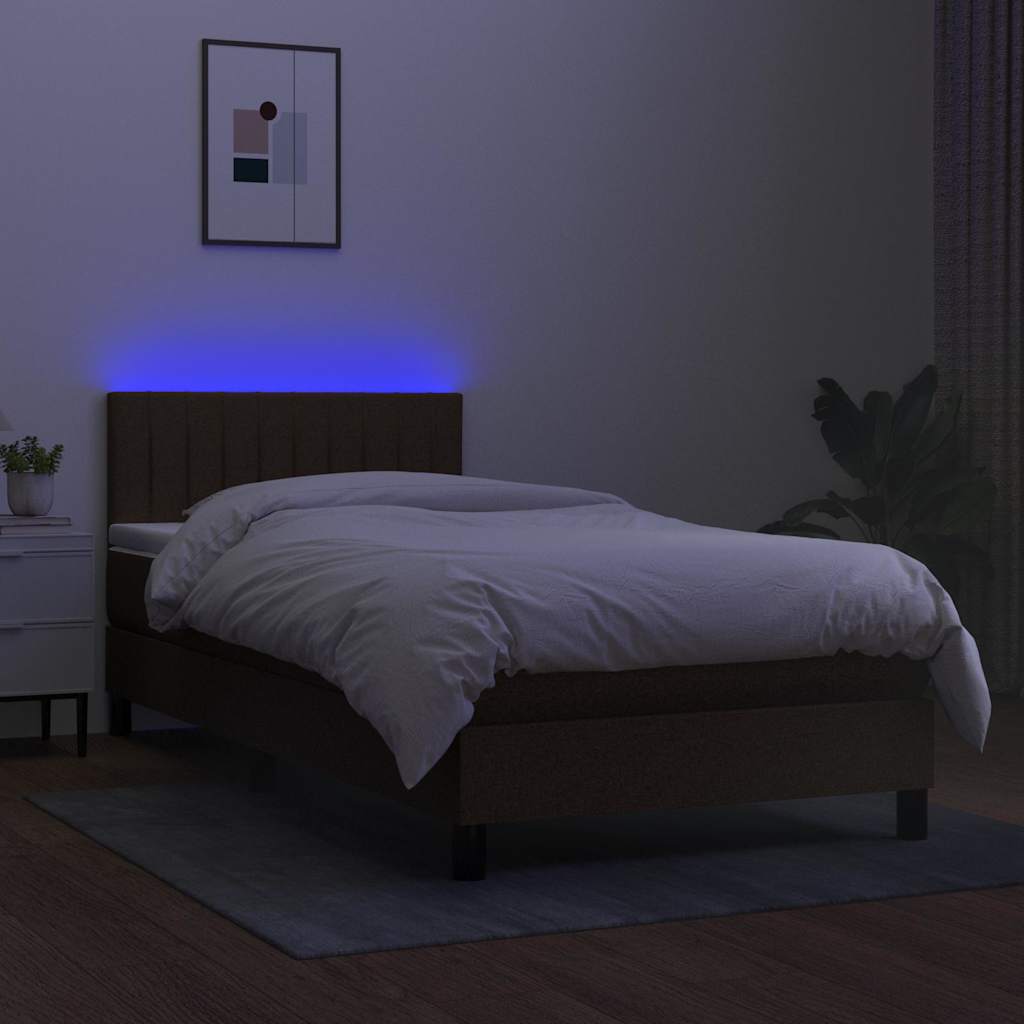 barna szövet rugós és LED-es ágy matraccal 90x200 cm