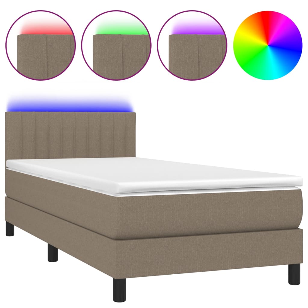 tópszínű szövet rugós és LED-es ágy matraccal 100x200 cm
