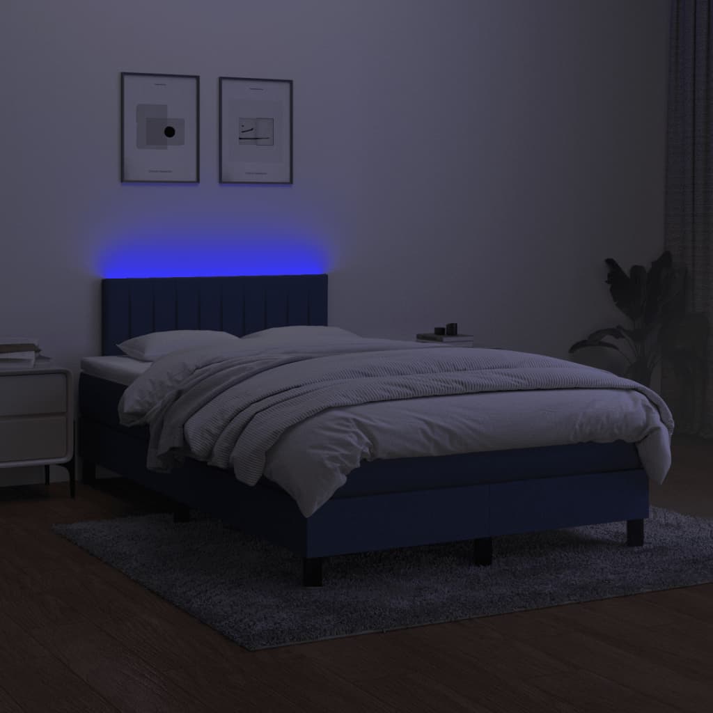kék szövet rugós és LED-es ágy matraccal 120 x 200 cm