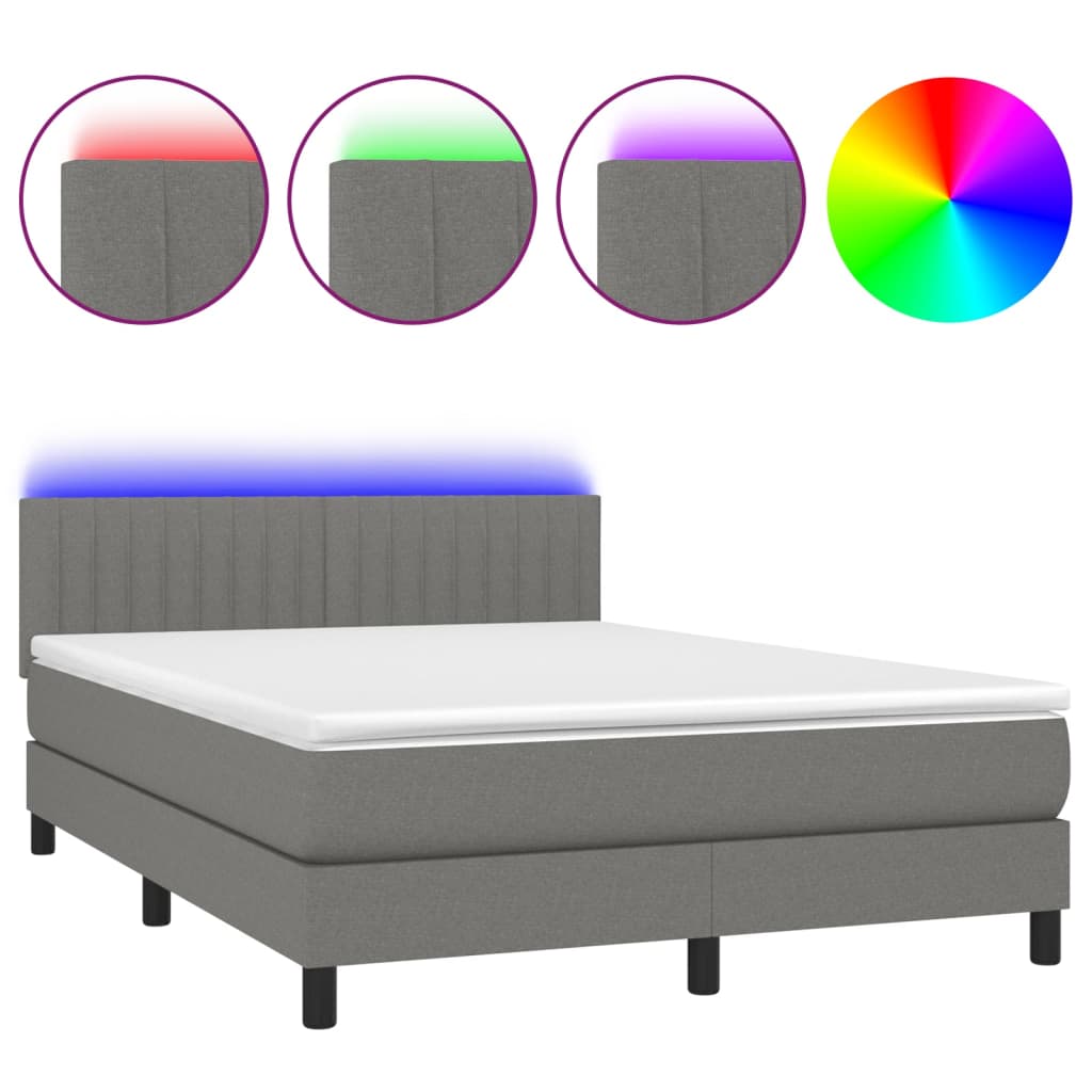 sötétszürke szövet rugós és LED-es ágy matraccal 140x190 cm