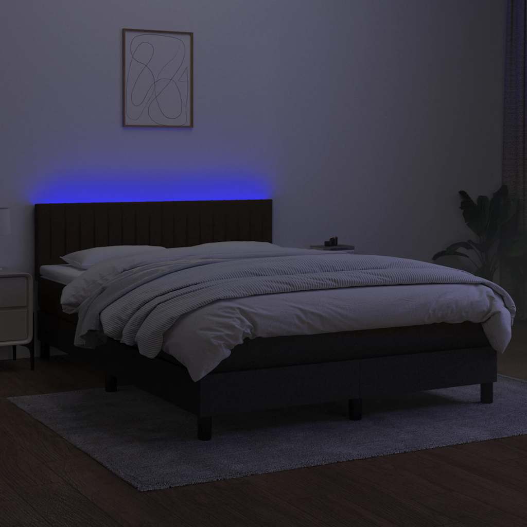 fekete szövet rugós és LED-es ágy matraccal 140x190 cm