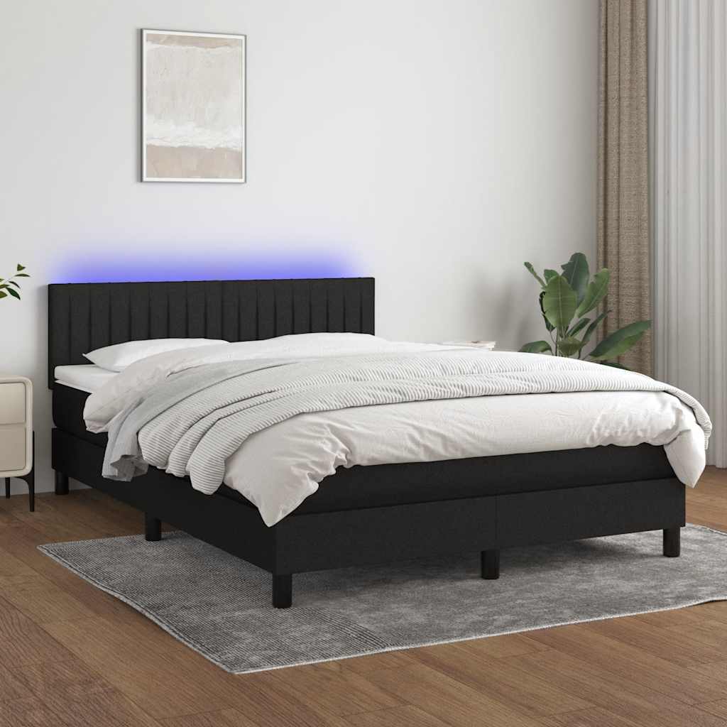 fekete szövet rugós és LED-es ágy matraccal 140x190 cm