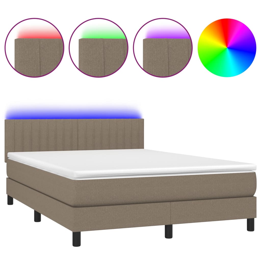tópszínű szövet rugós és LED-es ágy matraccal 140x190cm