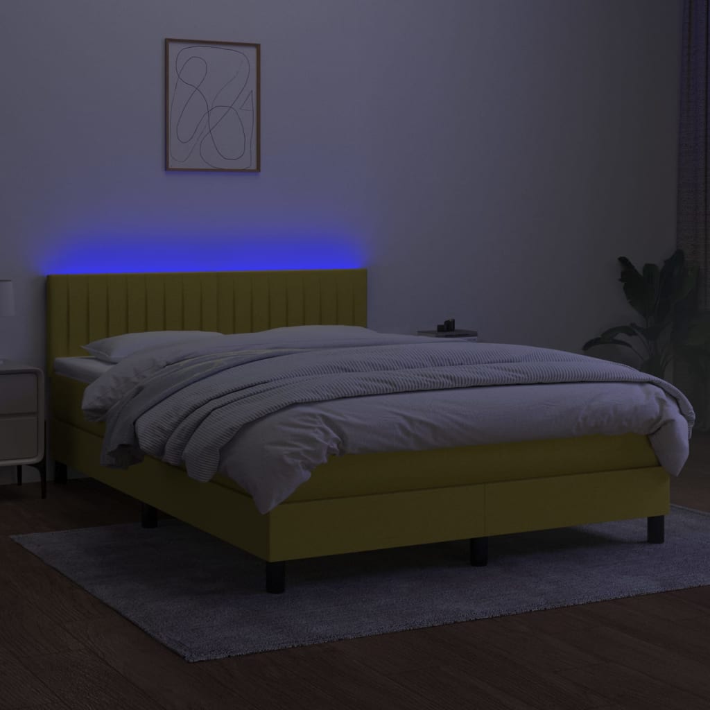 kék szövet rugós és LED-es ágy matraccal 140x190 cm