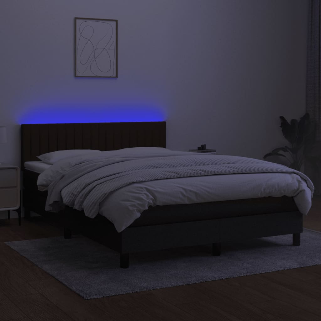 fekete szövet rugós és LED-es ágy matraccal 140x200 cm