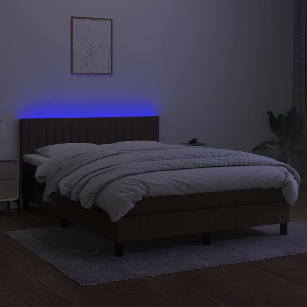 barna szövet rugós és LED-es ágy matraccal 140x200 cm