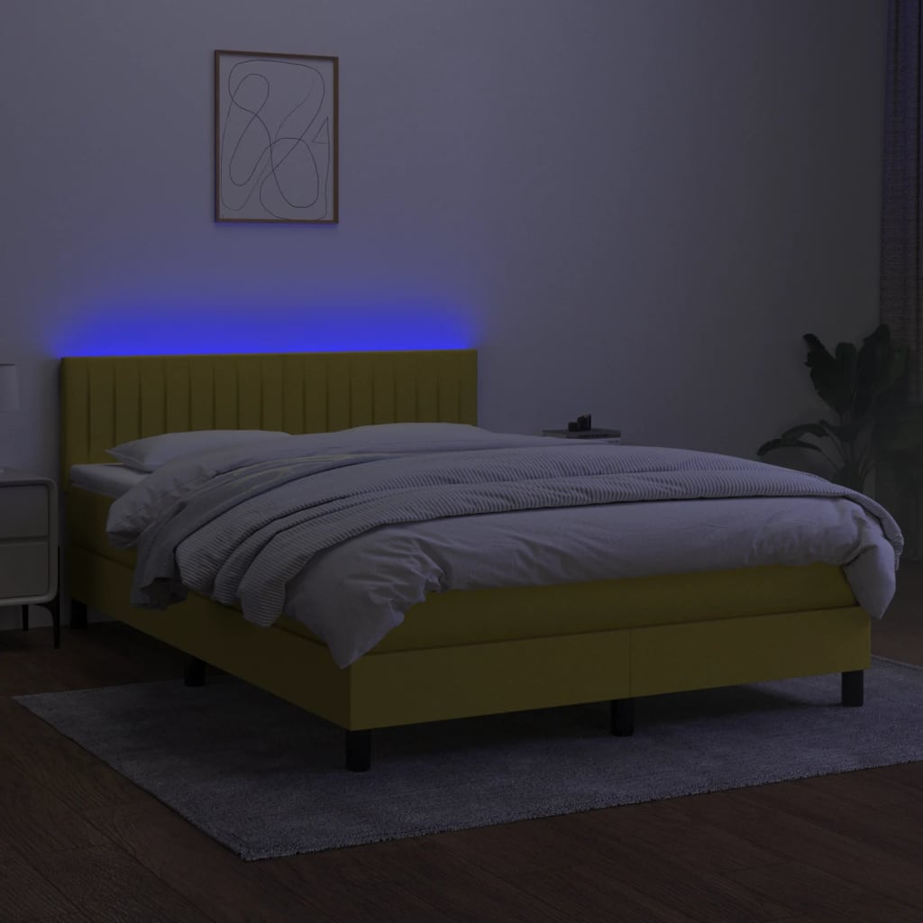 kék szövet rugós és LED-es ágy matraccal 140x200 cm