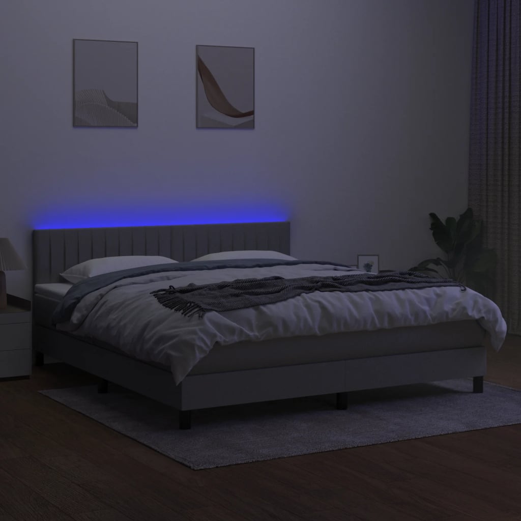 világosszürke szövet rugós és LED-es ágy matraccal 160x200 cm