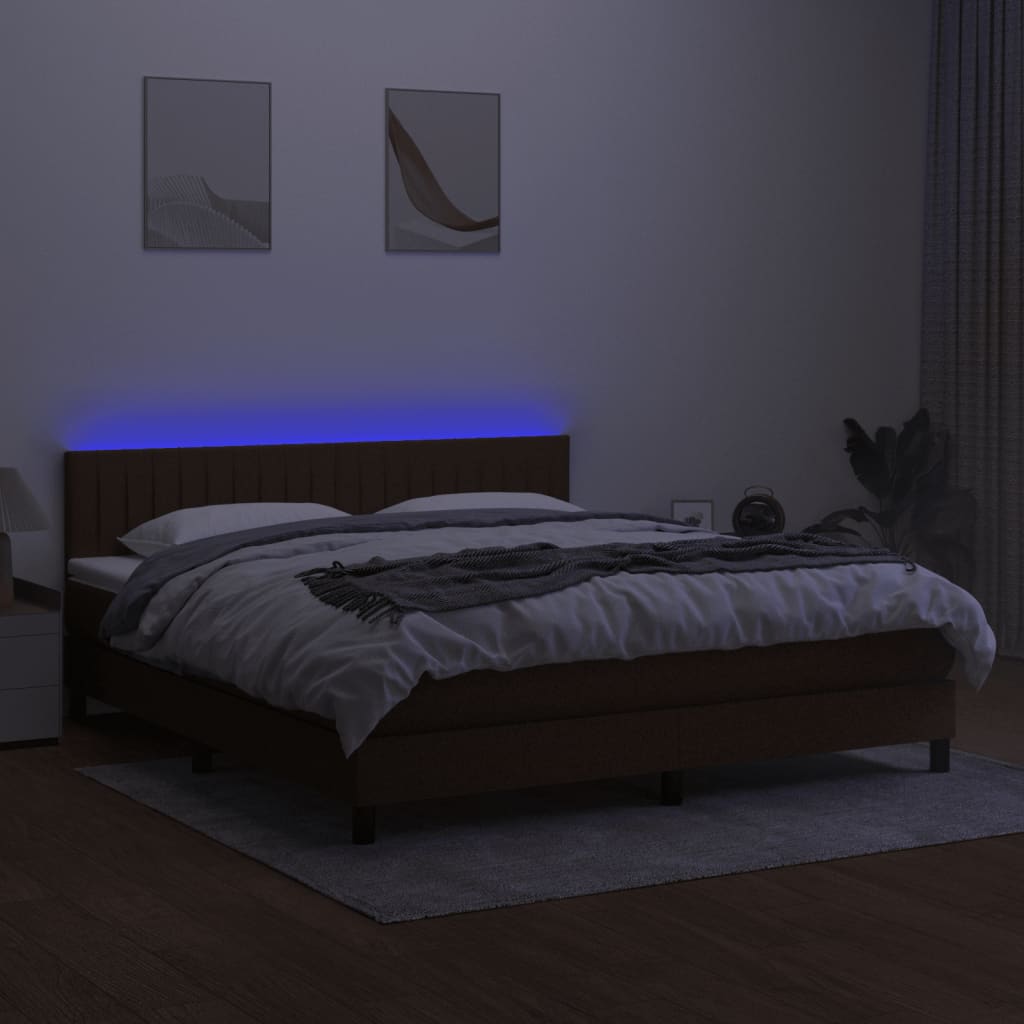 barna szövet rugós és LED-es ágy matraccal 160x200 cm