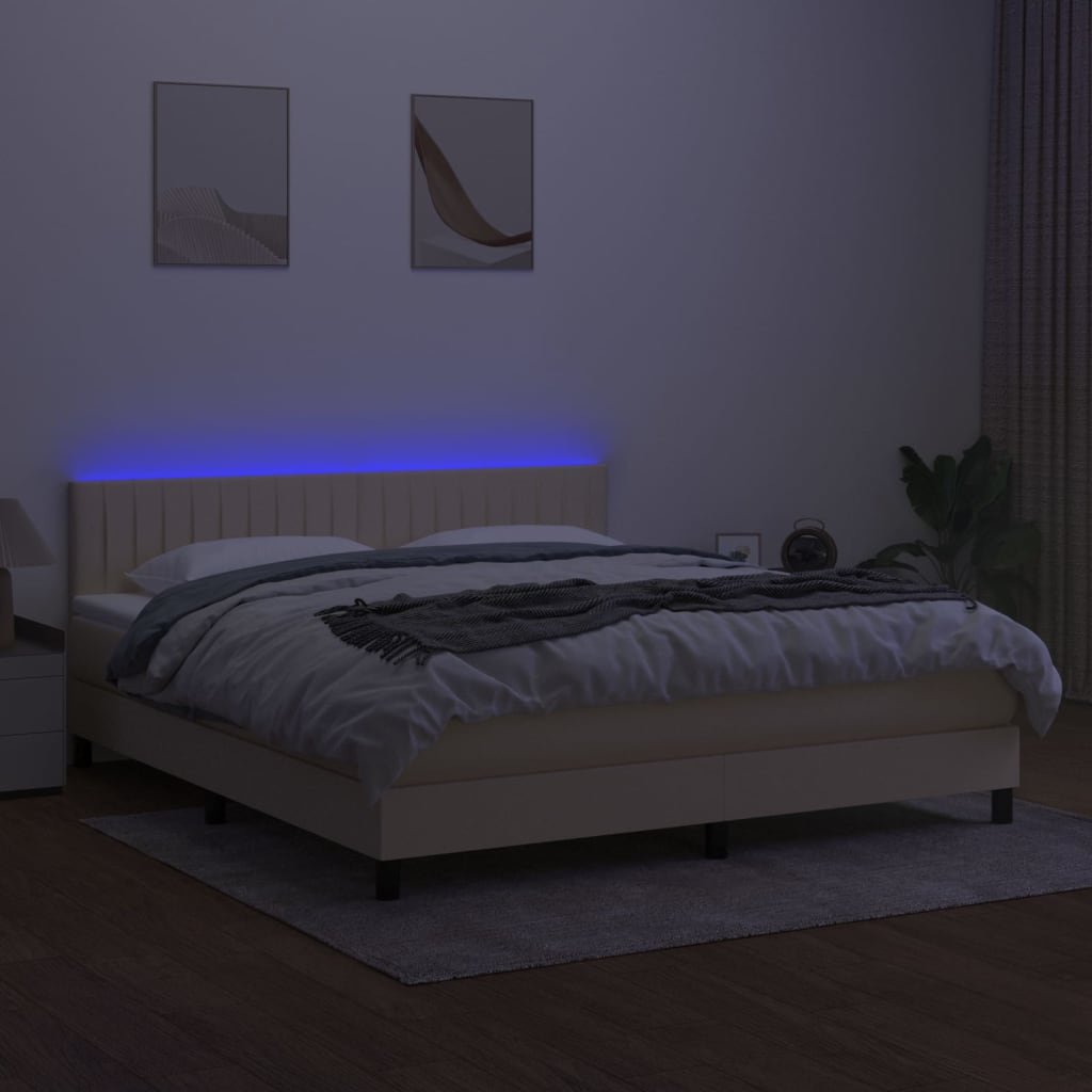 krémszínű szövet rugós és LED-es ágy matraccal 160x200 cm