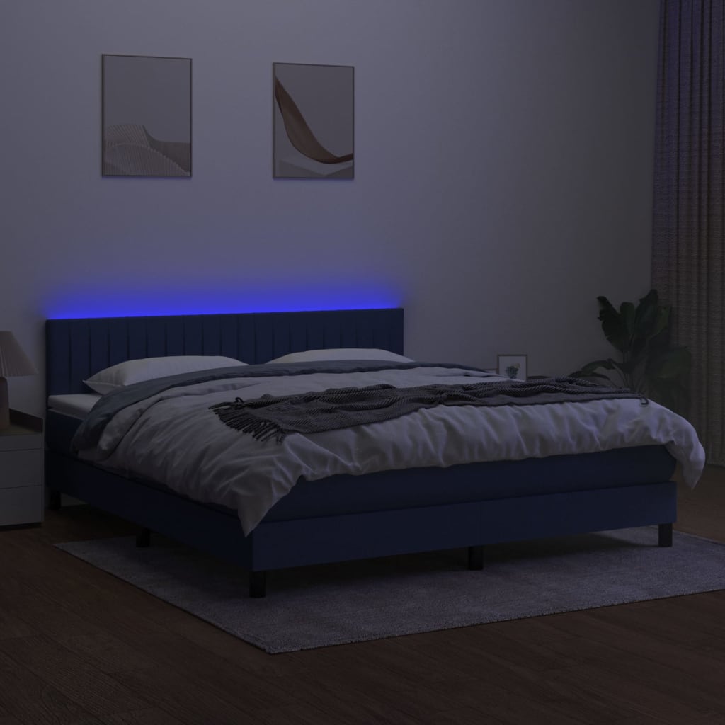 kék szövet rugós és LED-es ágy matraccal 160x200 cm