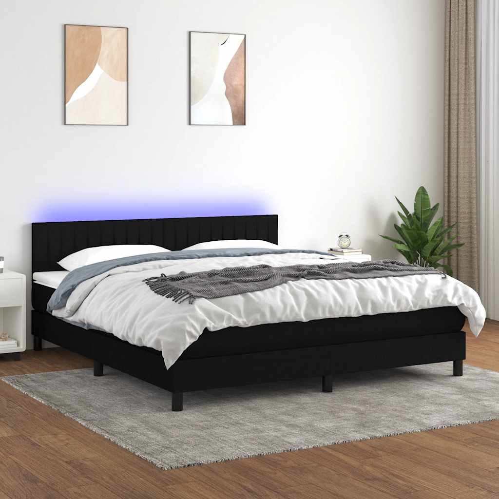 fekete szövet rugós és LED-es ágy matraccal 180 x 200 cm