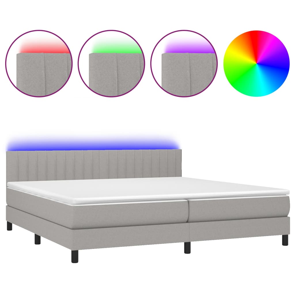 világosszürke szövet rugós és LED-es ágy matraccal 200x200 cm