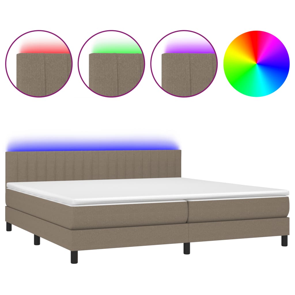 tópszínű szövet rugós és LED-es ágy matraccal 200 x 200 cm