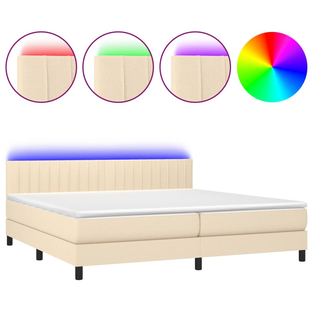 krémszínű szövet rugós és LED-es ágy matraccal 200 x 200 cm