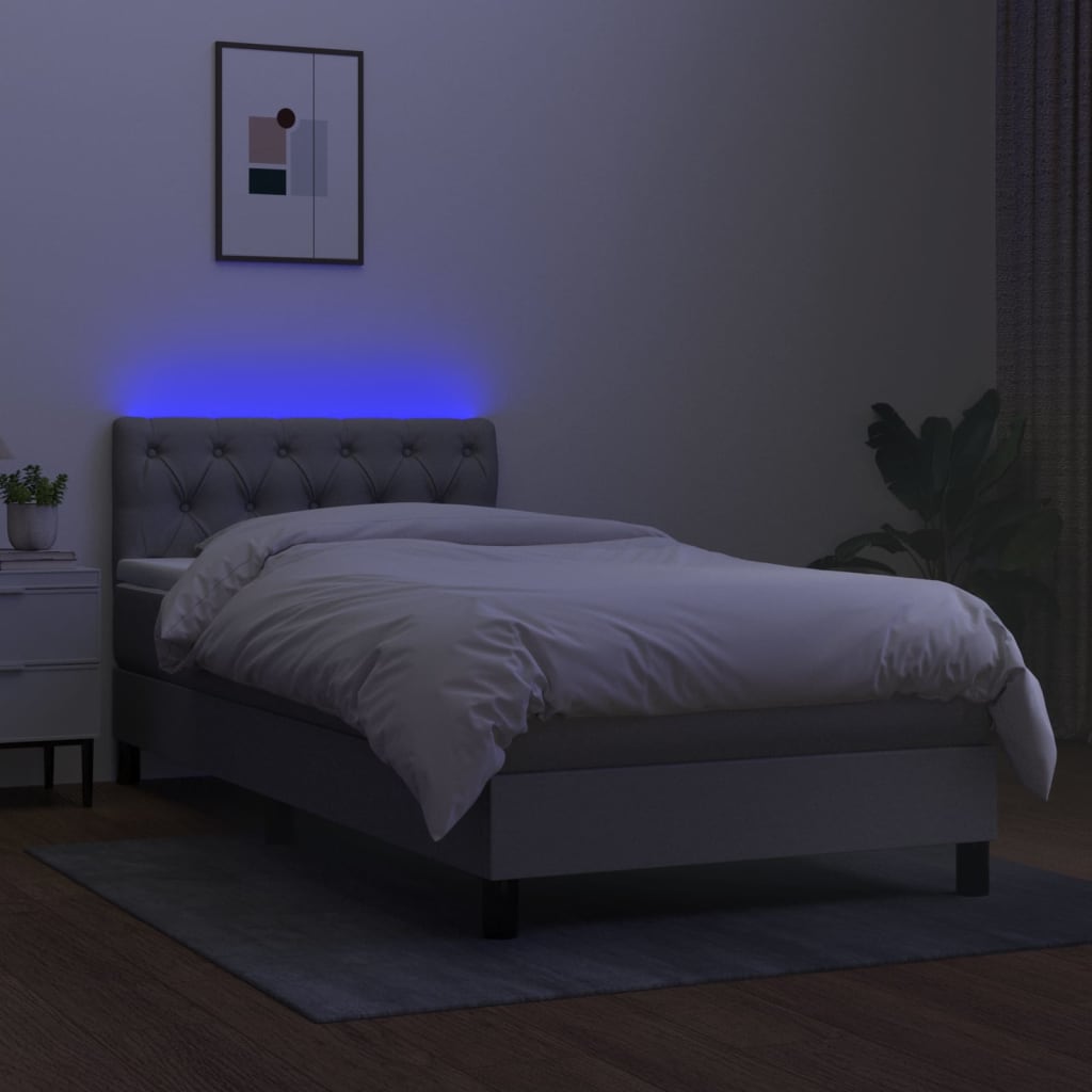 világosszürke szövet rugós és LED-es ágy matraccal 80 x 200 cm